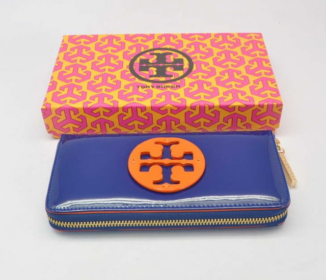 Tory Burch Patent Leather Zip Around Wallet Blue